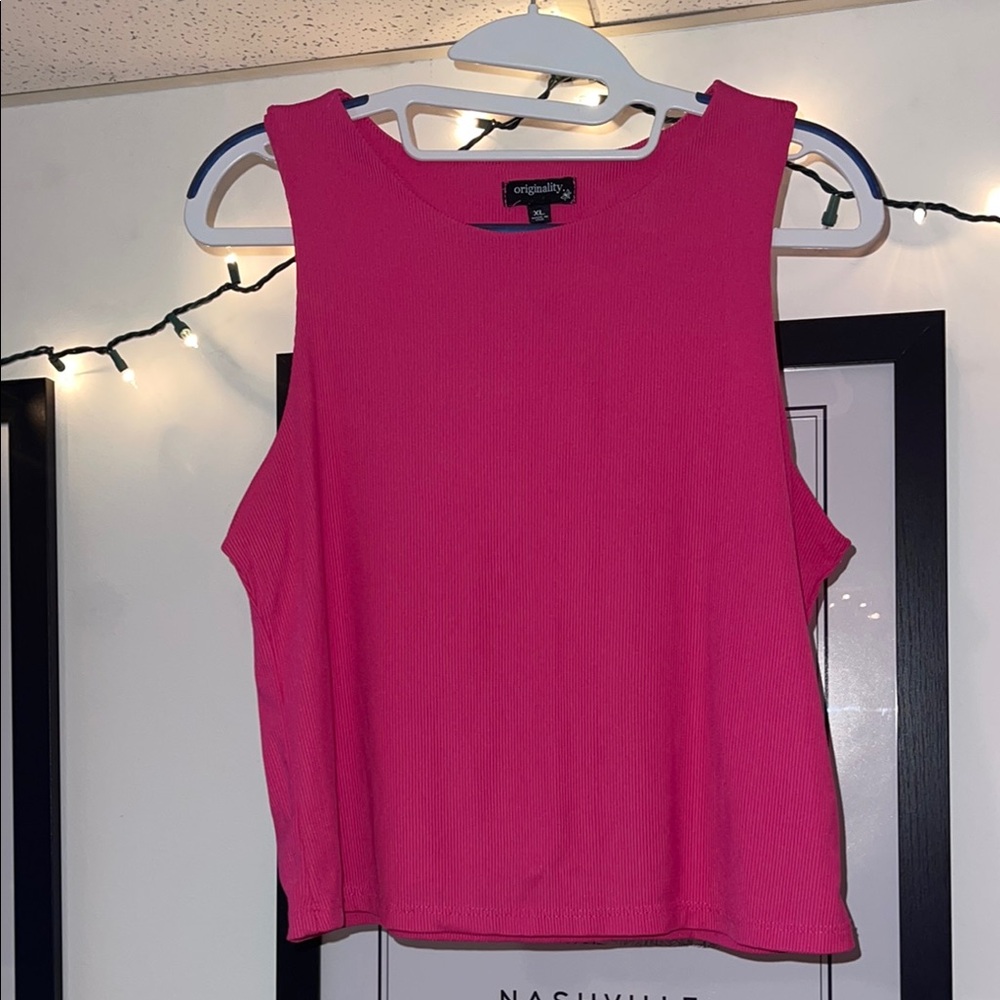 Hot Pink Sleeveless Crop Muscle Tee